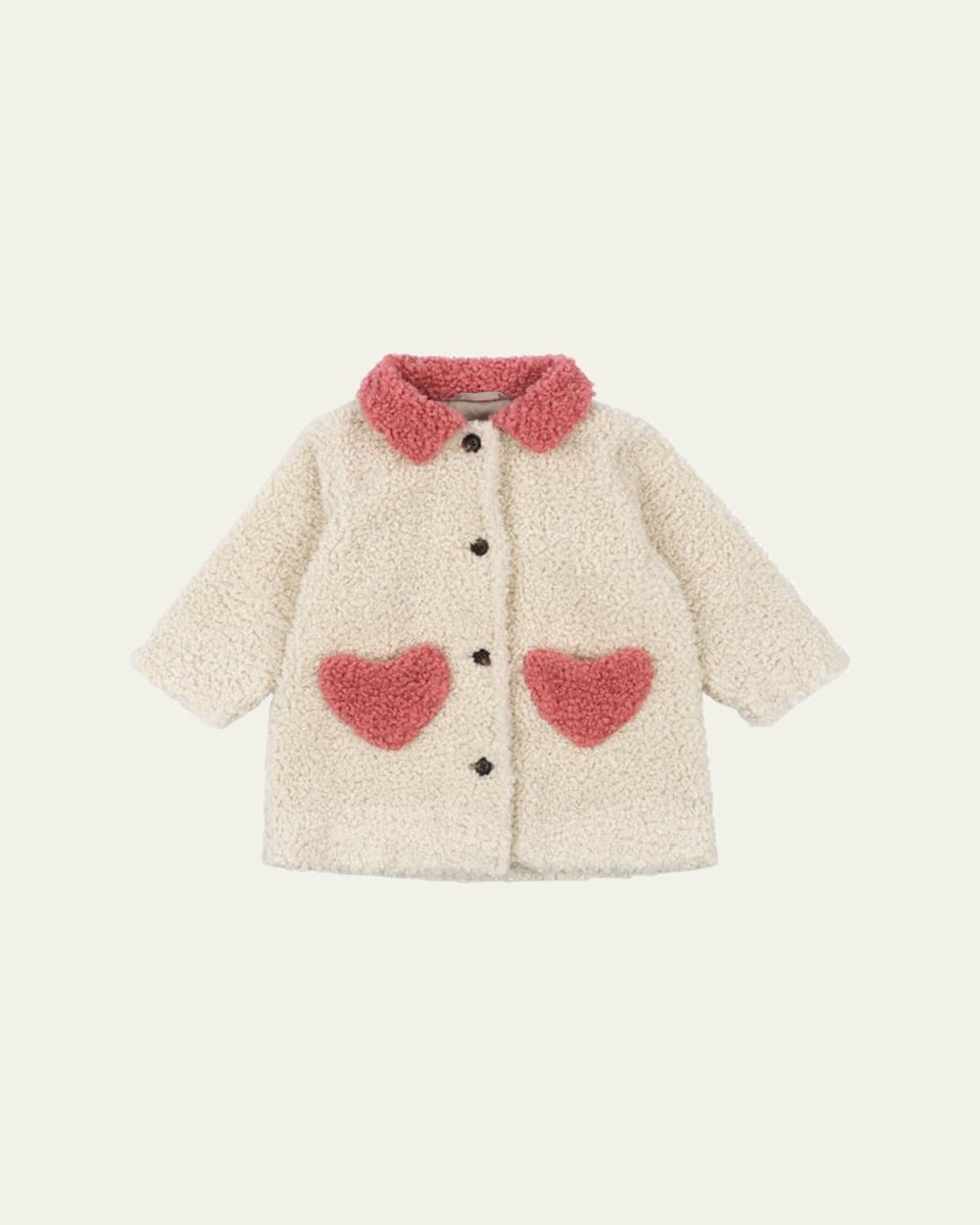 Girl's Calin Boucle Heart-Pocket Coat, Size 18M-10